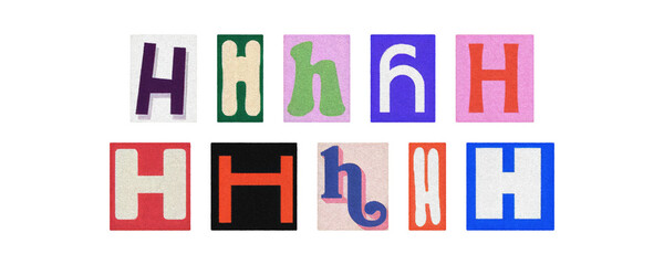 Assorted letter H glyphs, uppercase and lowercase, transparent PNG set
