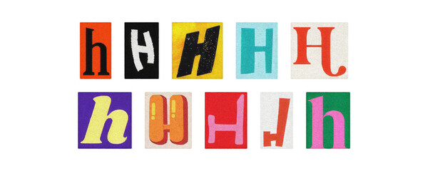 Typography letter H set in diverse styles, cutouts on transparent PNG
