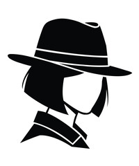 Woman Silhouette with Fedora Hat Vector Illustration.