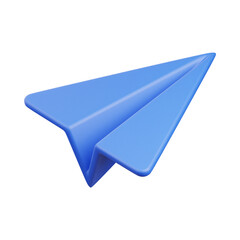 3D Abstract Illustration of Blue Paper Airplane Representing Creativity, Communication, and Travel
