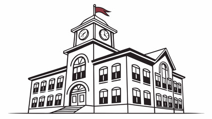 Fototapeta premium Classic school building with clock tower and flag