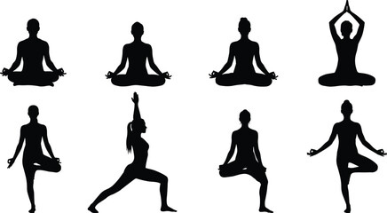 Yoga silhouette poses for wellness, meditation, flexibility, balance, fitness, mindfulness, spiritual practice, calm body, peaceful mind, healthy lifestyle, exercise routine