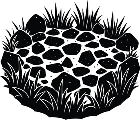 Vector floral illustration of black and white abstract flowers and leaves, a decorative ornament with a mandala pattern