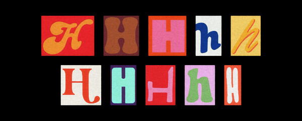 Assorted letter H typography styles, paper cutouts against black
