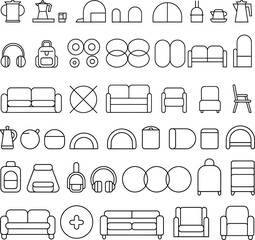 Modern Home Interior and Furniture Outline Icons – Minimalist Vector Collection for Decor and Appliances