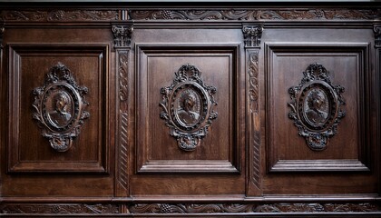 dark wood paneling with ornate carvings
