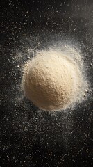 Mound of Fine White Flour on a Black Surface, Scattered Grains Everywhere