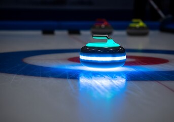 Curling Stone on Ice Rink.