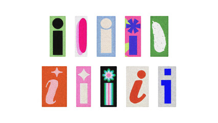 Magazine letter I cutouts collage set, colorful tiles on transparent PNG  © BORT GRAPHIC