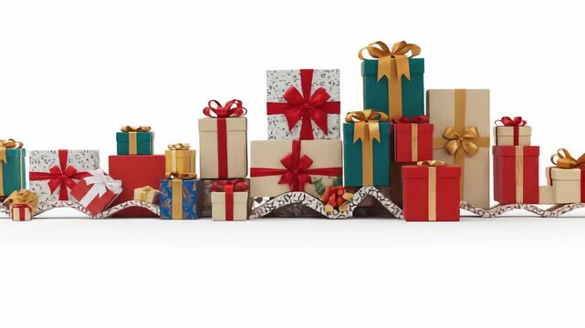 Variety of Colorful Gift Boxes with Ribbons on Clean White Background Ideal for Holiday Concepts and Festive Mockups