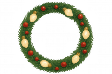 Christmas holiday wreath frame decorating with vintage light bulbs and red ornaments on transparent background