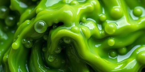 Thick, slimy green gunge with visible texture and bubbles, muck, gross