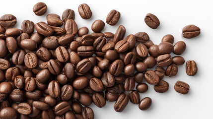 Fototapeta premium AI-generated image - Close-up of roasted coffee beans scattered on a white background, detailed and realistic texture.