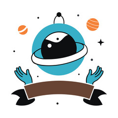 Illustration of a planet with yin yang symbol and hands