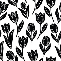 Seamless pattern with floral decorations, a vector illustration of leaves, and a botanical design with black foliage