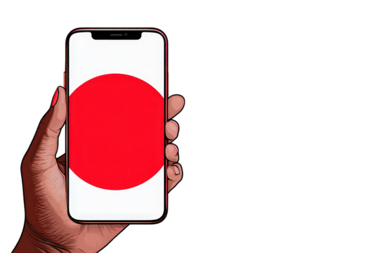 Hand Holding Smartphone With Red Circle Display