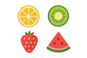 Vibrant collection of fresh fruit stickers featuring orange, kiwi, strawberry, and watermelon slices