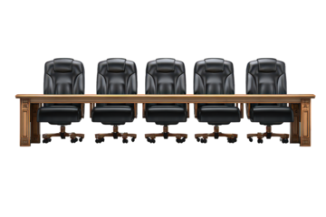 Long Wooden Conference Table with Six Black Leather Office Chairs