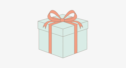 Fototapeta premium A simple illustration of a light blue gift box tied with a peach-colored ribbon and bow.
