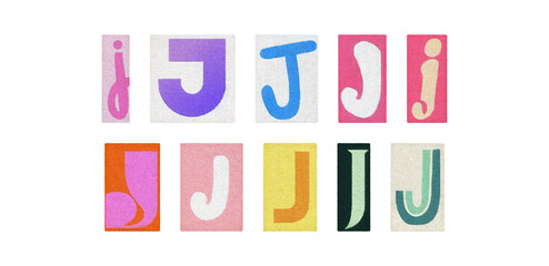 Assorted letter J glyphs, uppercase and lowercase, cutout set on PNG
