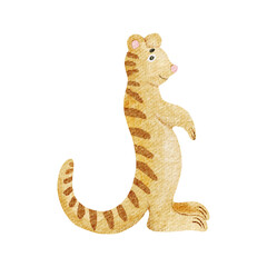 Meerkat watercolor illustration isolated on white in lookout pose. African savannah suricate animal for kids safari designs. Desert animal in simple childish style. Nursery hand drawn clip art