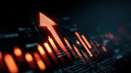 A digital representation of an upward trend, featuring glowing orange and red lines on a dark background, symbolizing growth and progress in data analytics.