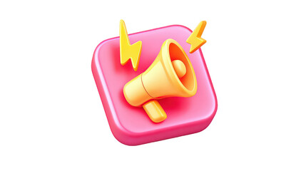 3D Icon Of A Pink Square With A Golden Megaphone