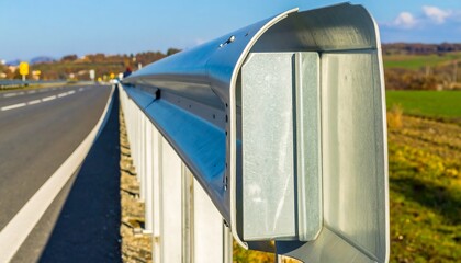 Highway guardrail detail on a sunny day (1)