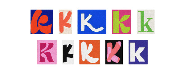 Vintage and modern letter K tiles, magazine collage, transparent PNG
