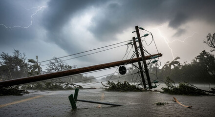 Hurricane damage. Broken trees and buildings, AI Generation