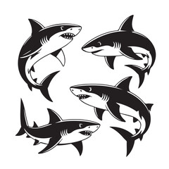 Collection of Stylized Happy and Angry Shark Icons
