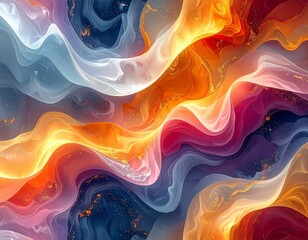A colorful abstract composition of swirling waves with a mesmerizing glow and flowing texture. It is a representation of vibrant hues and ethereal energy. 