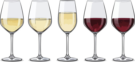 Colorful Wine Glass Vector Set – Red Wine, White Wine, Cocktail, and Party Drink Illustration