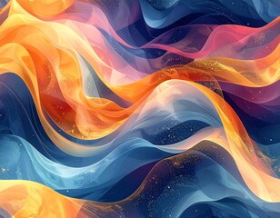 Abstract, colorful flowing design with vibrant shades, reminiscent of water or smoke