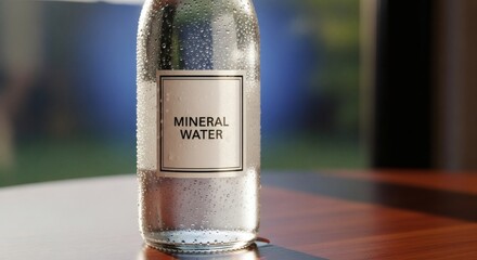 Refreshing Mineral Water In A Glass Bottle On A Wooden Table