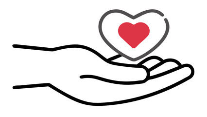 Elegant hand holding a heart symbol for charity, love, care, hope and support concepts in a modern, minimalist style appealing to a wide audience