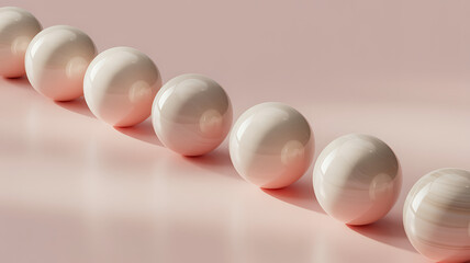 Row of white spheres on a pink background