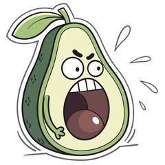 Angry Avocado Cartoon Character Yelling with Open Mouth.