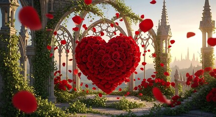 Romantic Rose Heart Garden Scene.