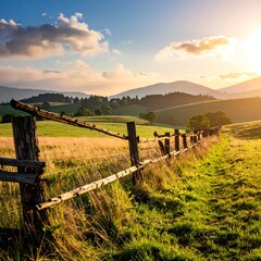 Obraz premium Rustic countryside sunset
