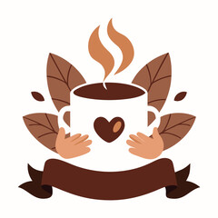 Cozy coffee cup with heart and leaves
