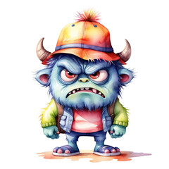 Watercolor funny monster fist day of scool