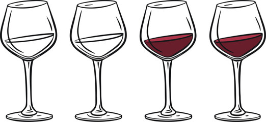 Colorful Wine Glass Vector Set &ndash; Red Wine, White Wine, Cocktail, and Party Drink Illustration