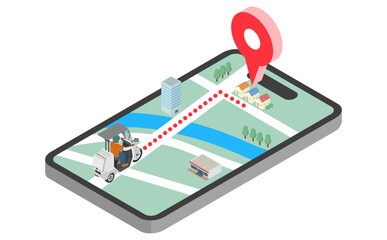 アイソメトリックイラスト：配達アプリ(バイク)