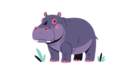 Obraz premium A cute cartoon hippopotamus standing in the grass.