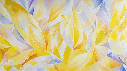 Abstract Floral Painting With Yellow And White Leaves