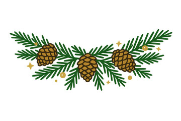Fototapeta premium Pine branches and pinecones creating christmas holiday garland decoration, transparent background