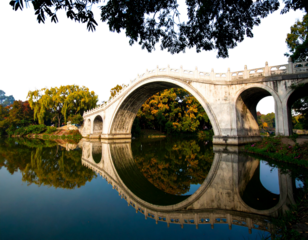 Elegant white bridge with arches and steps  