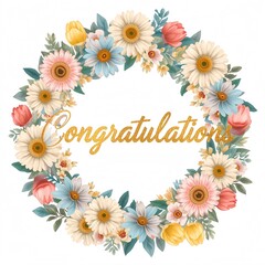 Obraz premium Colorful Blossom Wreath Vector Illustration with Congratulations Message 