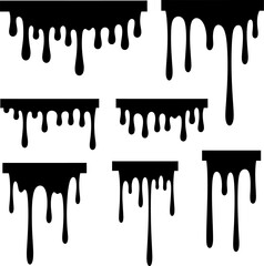 set of paint splashes, Black dripping oil stain, melt drips , liquid, ink silhouettes isolated vector illustration, Dripping paint
